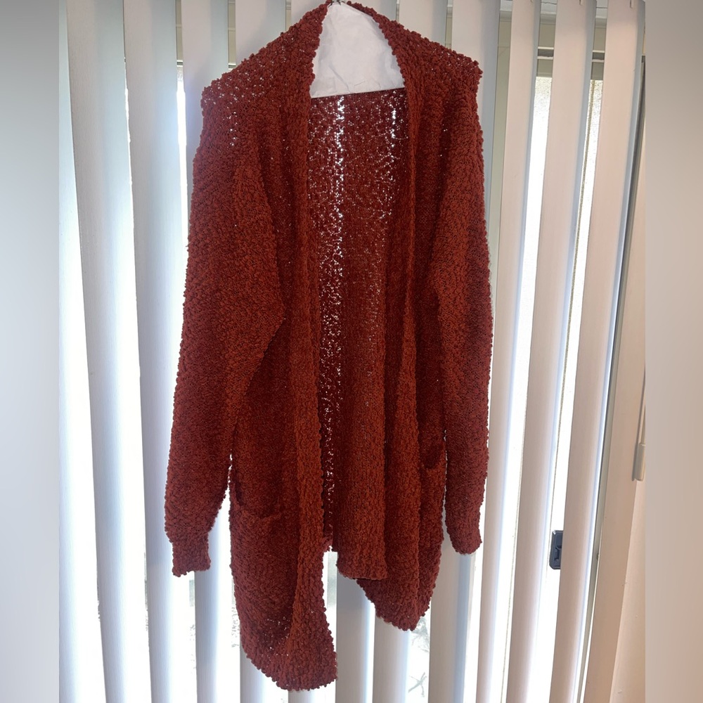 Popcorn Cozy Cardigan Rust Color - Picture 2 of 2